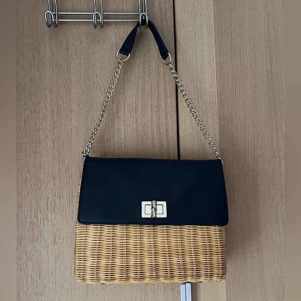*LIKE NEW* Talbots straw purse (shoulder bag) with navy flap and gold hardware